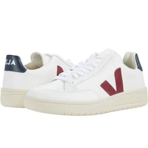 Veja Shoes - Veja V-12 Leather Sneakers White Marsala Cypris Burgundy Navy Womens 9 EU 40